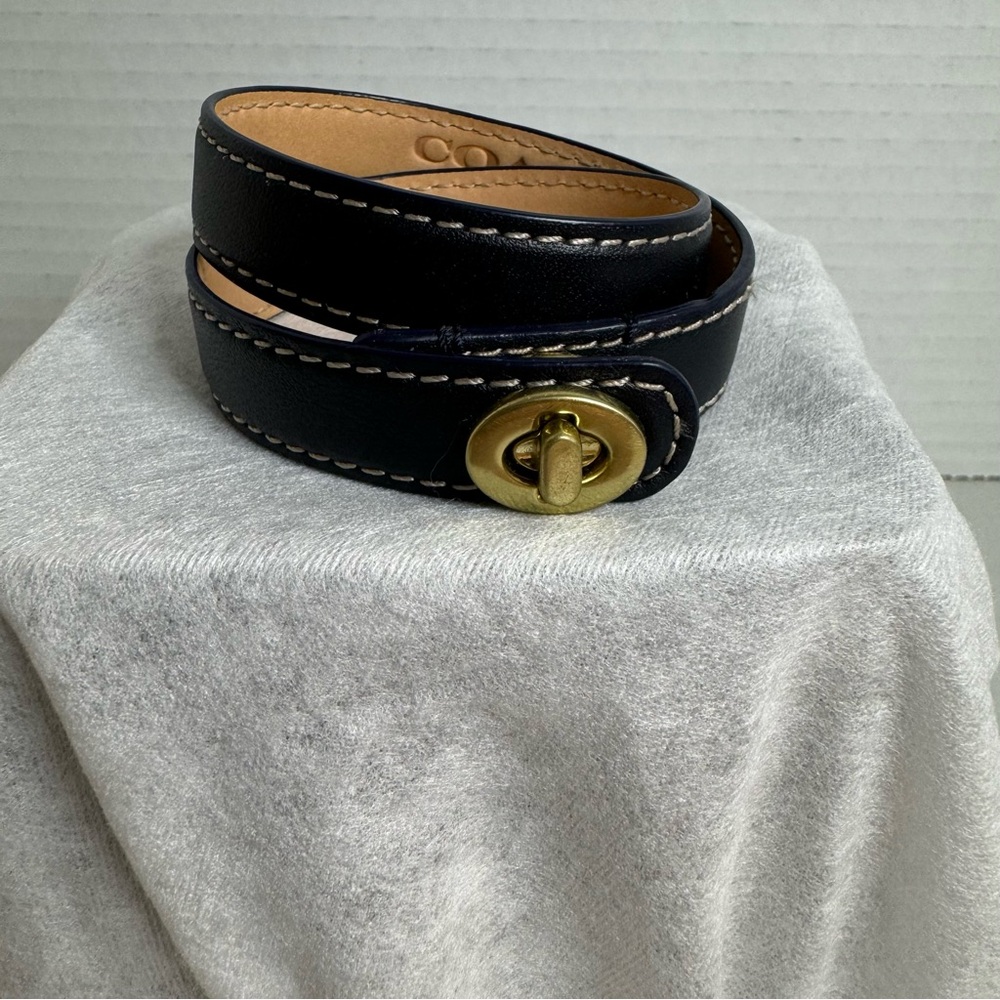 Coach Leather Wrap Bracelet Navy